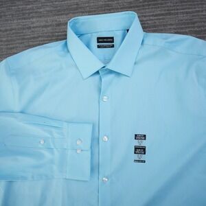 Van Heusen Dress Shirt Men 2XL Slim Fit Ultra Wrinkle Free Stretch Blue 18 34/35